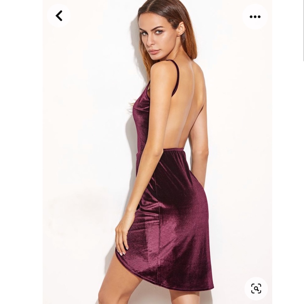 SHEIN Backless Ruched Velvet Surplice Cami Dress